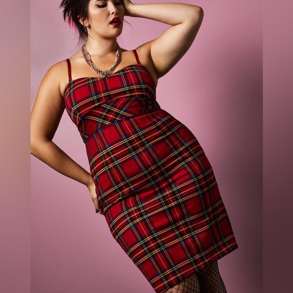 Torrid x Betsey Johnson Red Tartan Ponte Strapless Bodycon Dress - NWOT